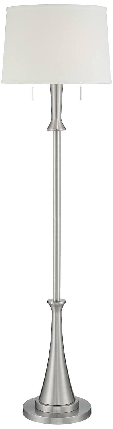 360 Lighting Karl Modern Floor Lamp Standing 63 3/4" Tall Brushed Nickel Metal White Tapered Drum Shade for Living Room House Bedroom Office Family