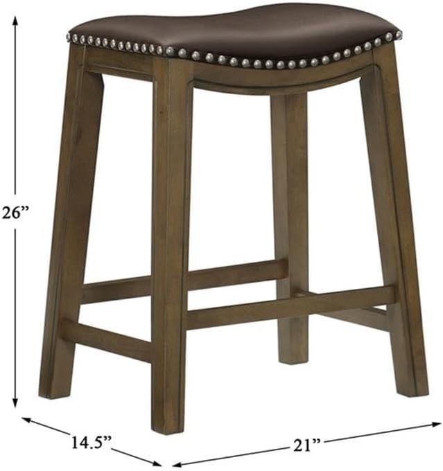 Homelegance 24" Counter Height Wooden Bar Stool Saddle Seat Barstool, Brown