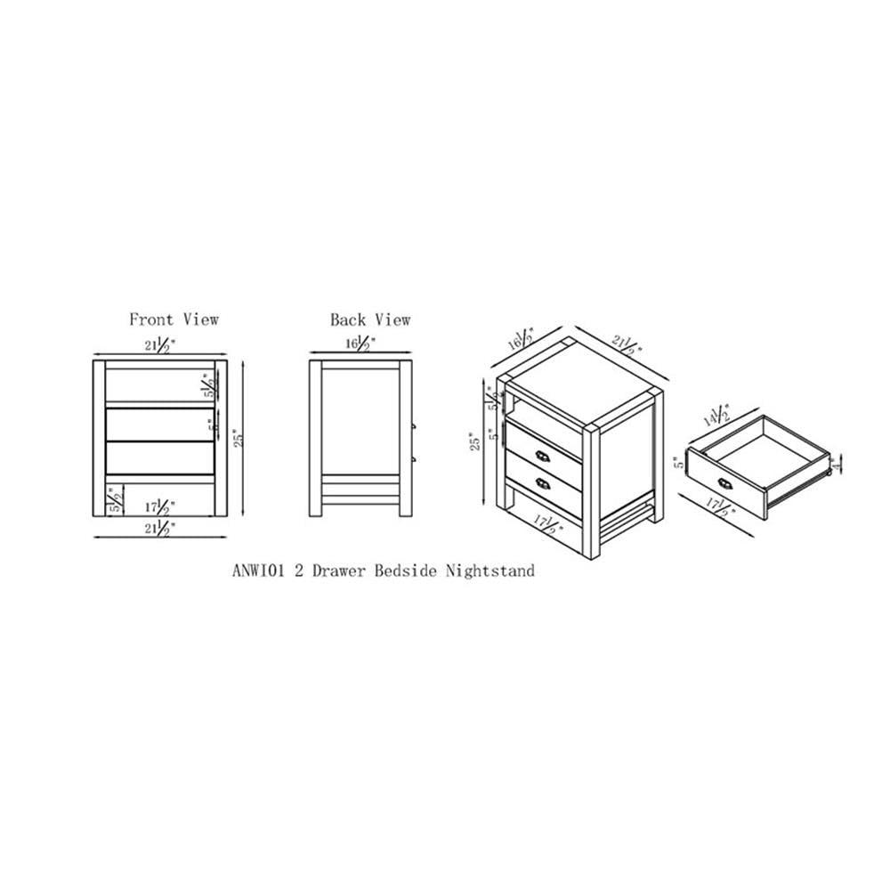 Windsor 2-Drawer Wood Nightstand for Kids Bedroom - Rustic Painted Finish, Metal Glides, Open Shelf Storage, Pine Wood Construction, 22 in. W x 17 in. D x 25 in. H, Distressed Look