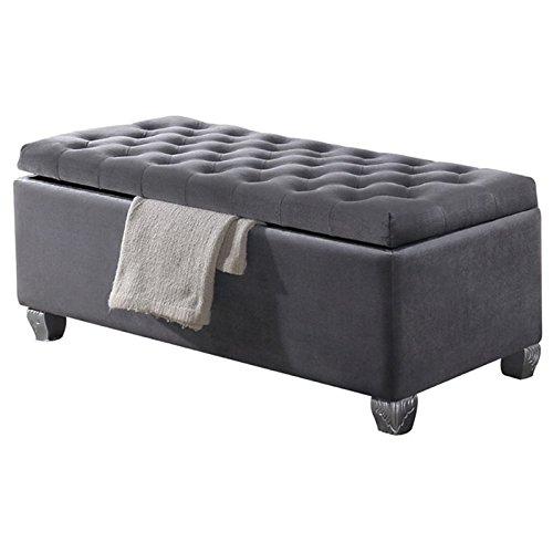 ACME Rebekah Fabric Tufted Upholstered Bench with Storage in Gray