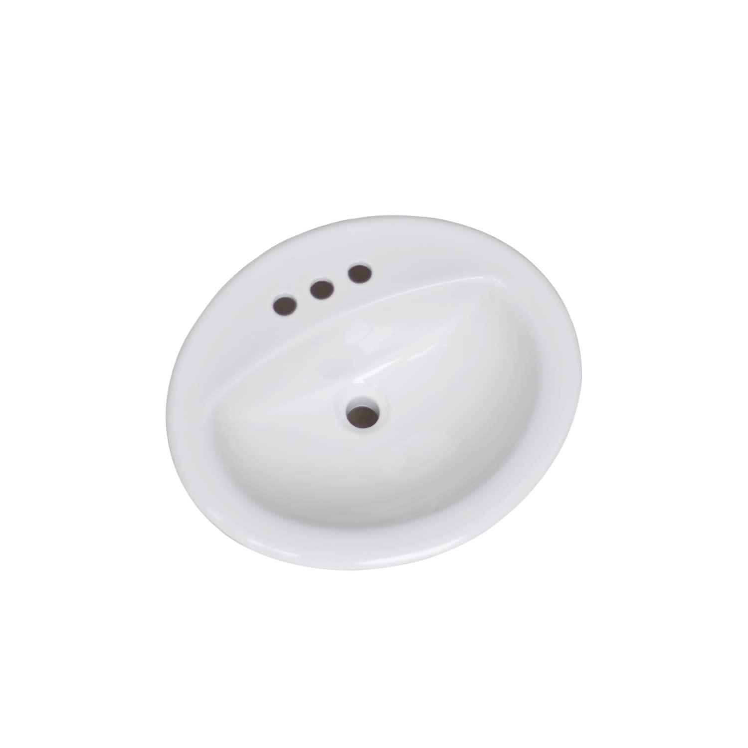 Design House Oval 20" x 17" Single Basin Drop-In Sink, White