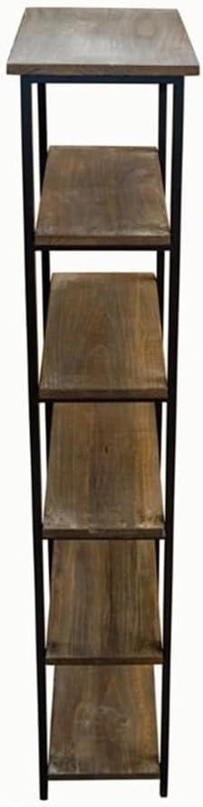 Modern Farmhouse 71" Black Pine Wood Bookcase with Metal Legs