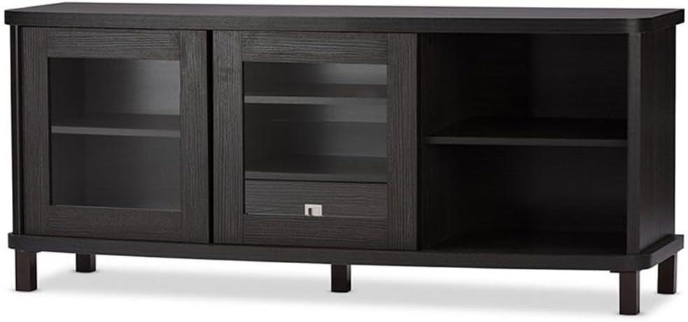 Walda Wood Cabinet with 2 Sliding Doors and 1 Drawer TV Stand for TVs up to 60" Dark Brown/Gray - Baxton Studio