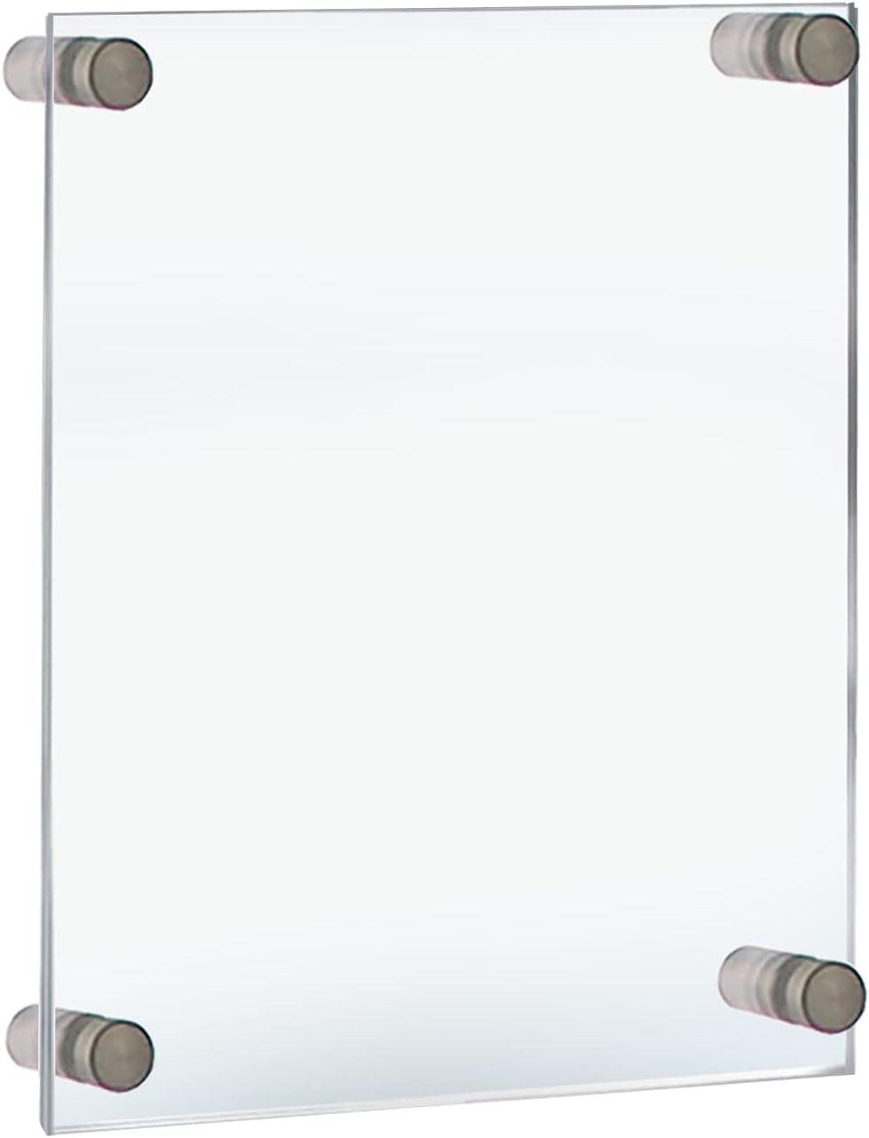 Azar Displays Floating Acrylic Wall Frame with Silver Stand Off Caps: 11" x 17" Graphic Size, Overall Frame Size: 15" x 21"