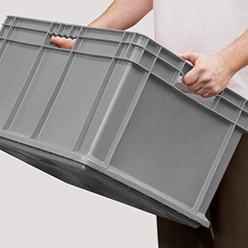 Gray Industrial Plastic Storage Tote with Mesh Sides, 24-Inch