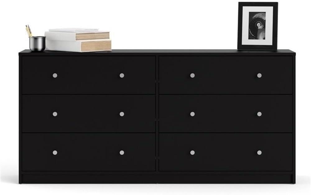 Home Square 2 Piece Bedroom Set with 6-Drawer Double Dresser and 1-Drawer Nightstand in Black