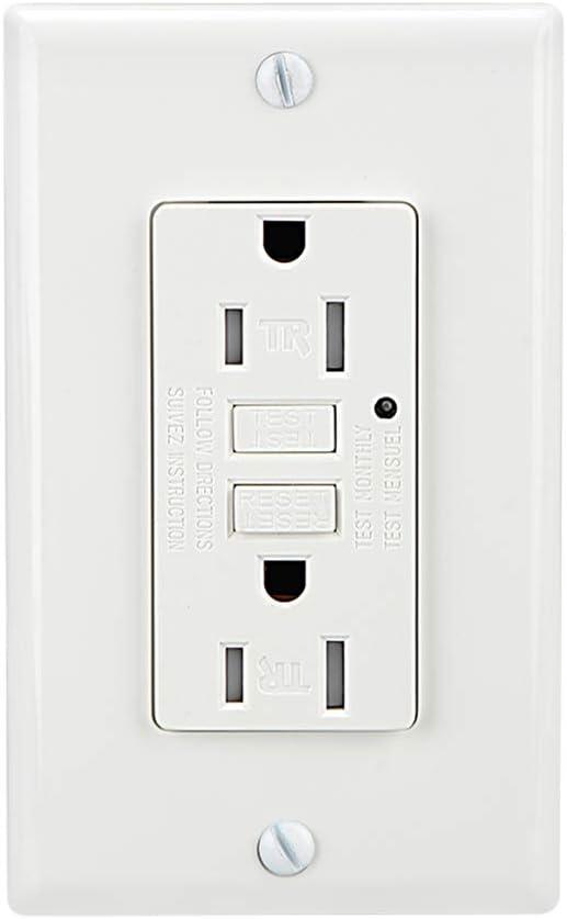 White Tamper-Resistant GFCI Outlet with Wall Plate and LED Indicator