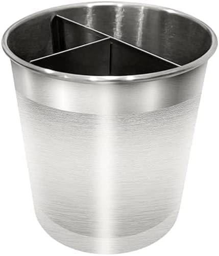 Extra Large Rotating Utensil Holder Caddy with Sturdy No-Tip Weighted Base, Removable Divider, and Gripped Insert: Metal | Rust Proof and Dishwasher Safe