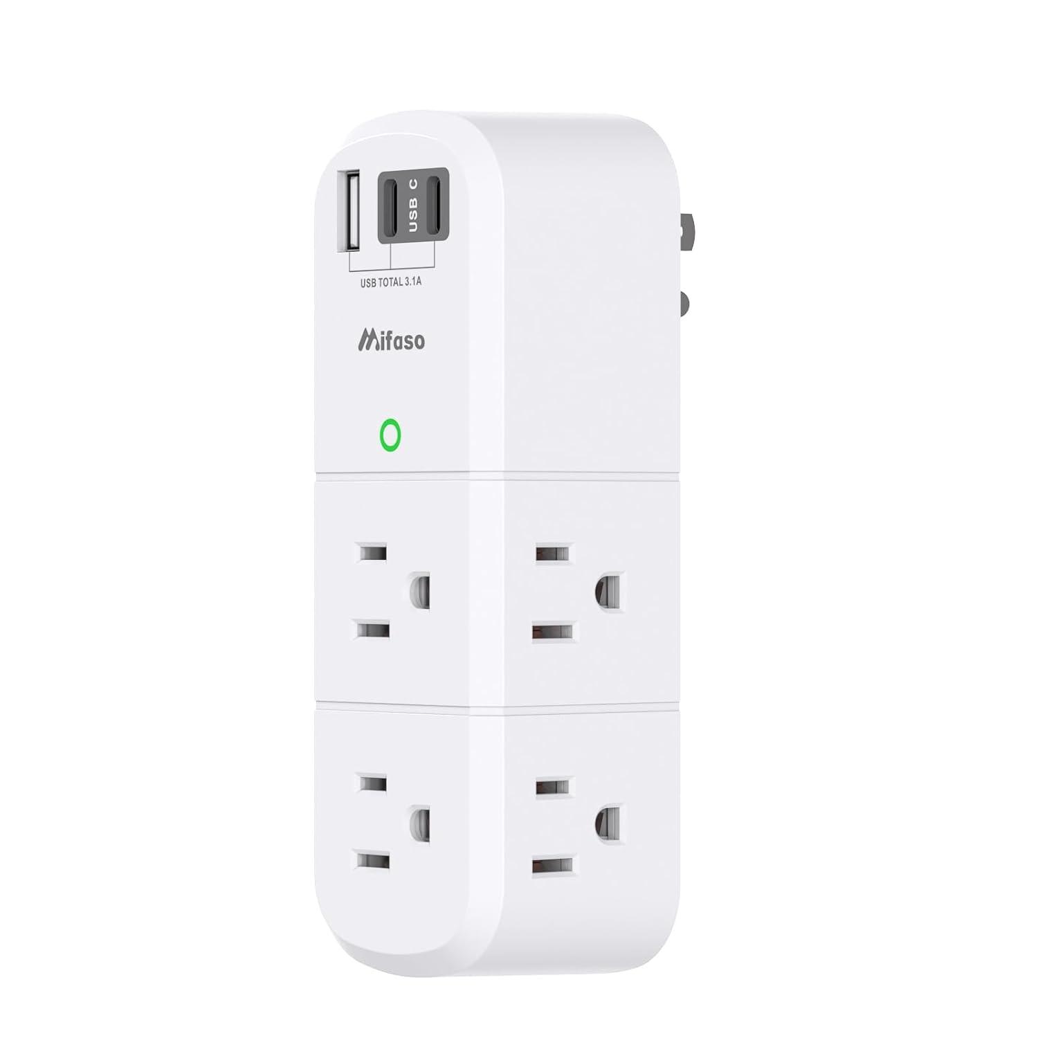 Cruise Ship Essentials - Outlet Extender with Rotating Plug, 6 AC Outlets with USB Charging Ports, Multi Plug Wall Outlet USB C Charger Hub, Non Surge Protector Non Extension Cord