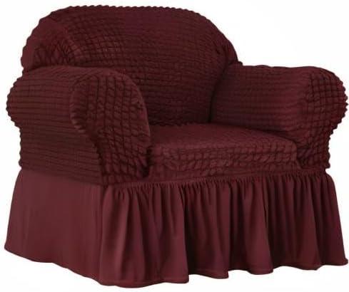 SUBRTEX 1 Piece Seersucker Sofa Slipcover with Skirt Universal Stretch Sofa Couch Slipcover Easy Fitted Chair Furniture Protector(1 Seater,Wine)