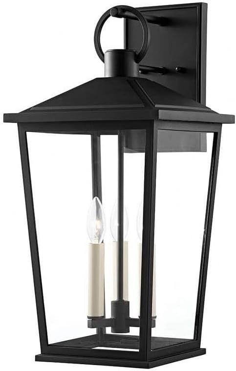 Black Iron 3-Light Outdoor Wall Sconce with Clear Glass Shade