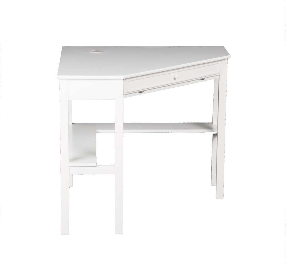 White Wood Transitional Corner Computer Desk with Drawer and Keyboard Tray