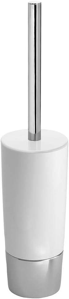 Slim White and Chrome Plastic Toilet Bowl Brush and Holder