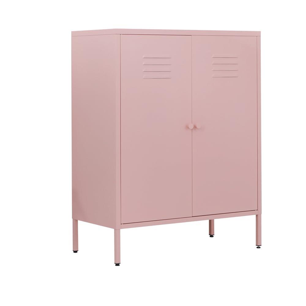 Pemberly Row 2 Door Metal Locker Style Storage Accent Cabinet in Bashful Pink