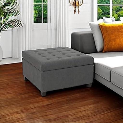 Isabella Contemporary Tufted Fabric Storage Ottoman Dark Gray/Dark Brown - Christopher Knight Home: Upholstered Bench with Wood Legs