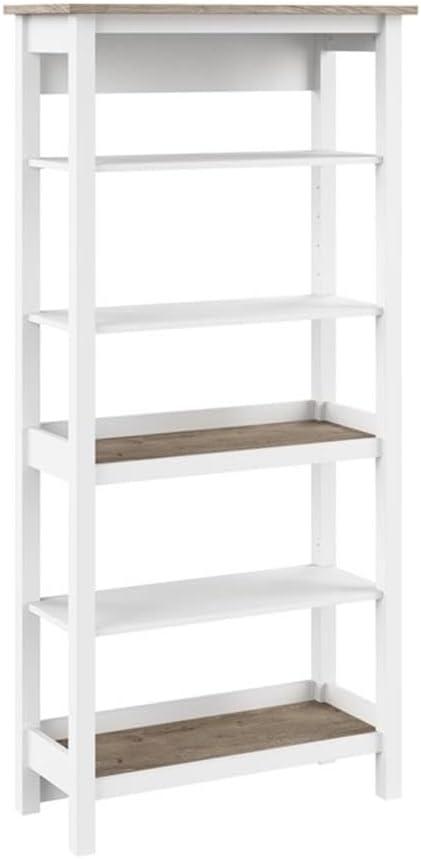 Mayfield Tall 5 Shelf Bookcase in Pure White and Shiplap Gray - Engineered Wood