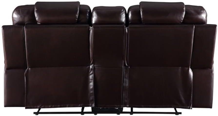 78" Braylon Active Sitting Chair Brown PU - Acme Furniture: Loveseat with Console & Cup Holders