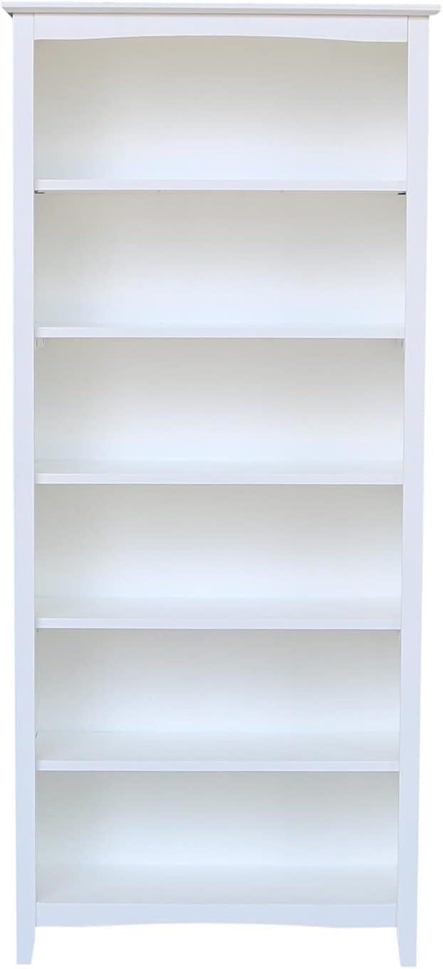 Elegant Transitional White Solid Wood Adjustable Shaker Bookshelf