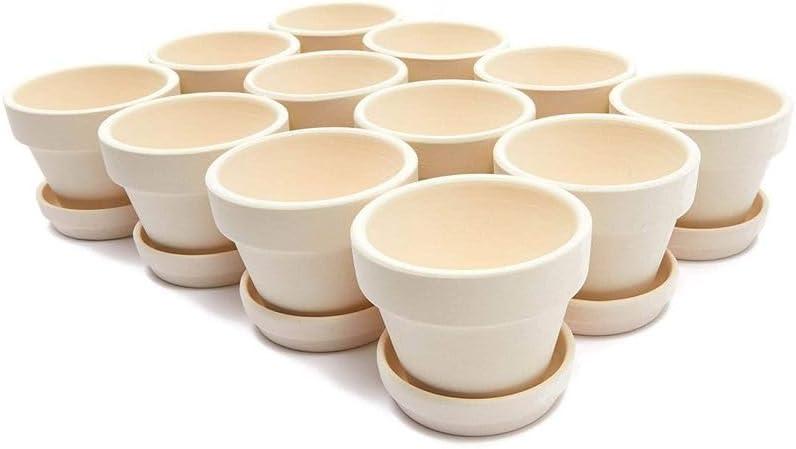 Juvale 12 Pack White Clay Mini Terracotta Pots with Saucers and Drainage Hole, Paintable Pottery for Succulents, Crafts, and Wedding Decor, 3 Inch