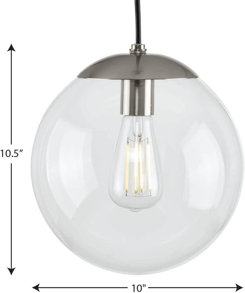 Progress Lighting Atwell 1-Light Glass Globe Pendant, Brushed Nickel, Clear Glass Shade