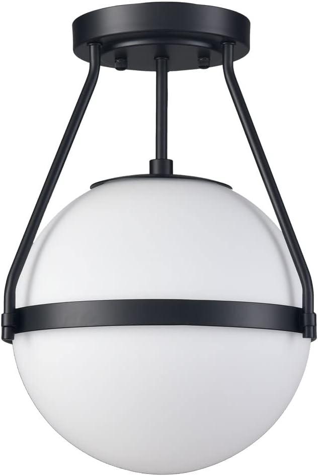 Black Metal Globe Ceiling Light with Frosted Glass Shade