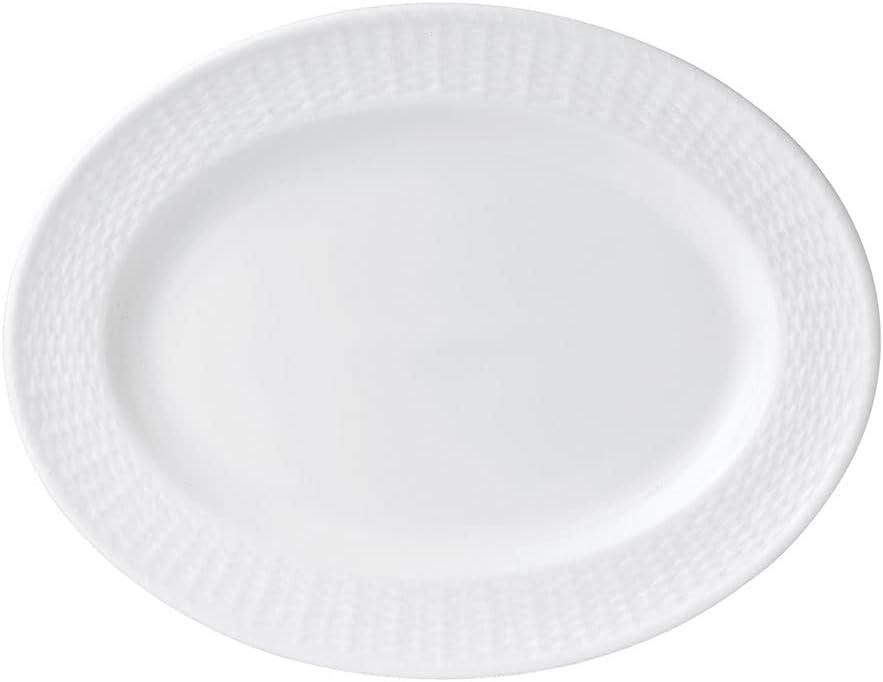 White Ceramic Oval Platter with Embossed Rim, 15.25"