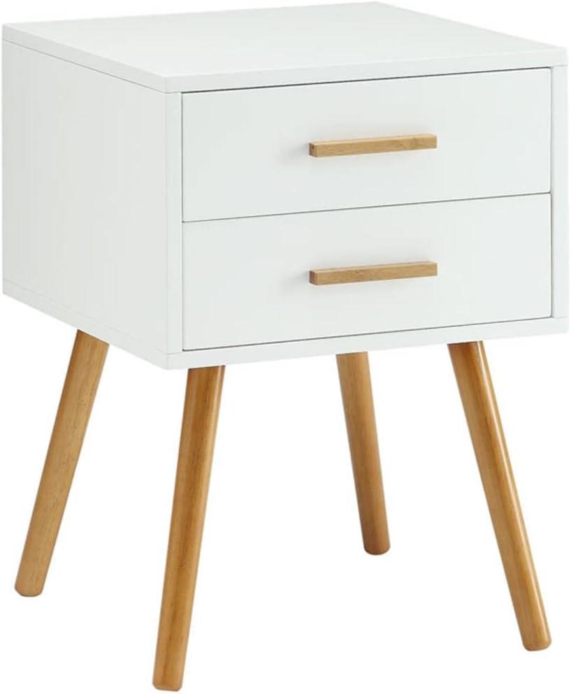 Mid-Century Modern White Wood Square End Table with Storage