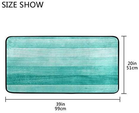 Kitchen Rugs Teal Turquoise Green Wood Design Non-Slip Soft Kitchen Mats Bath Rug Runner Doormats Carpet for Home Decor, 39" X 20"