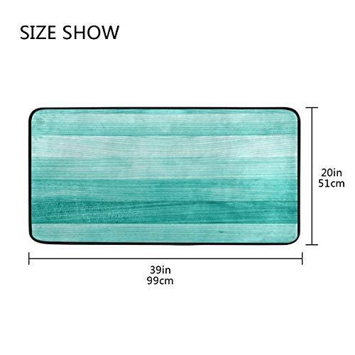 Kitchen Rugs Teal Turquoise Green Wood Design Non-Slip Soft Kitchen Mats Bath Rug Runner Doormats Carpet for Home Decor, 39" X 20"
