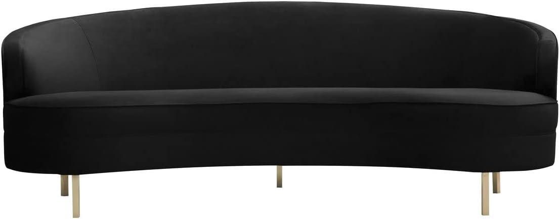 Baila Luxe Black Velvet 89'' Contemporary Sofa with Gold Legs