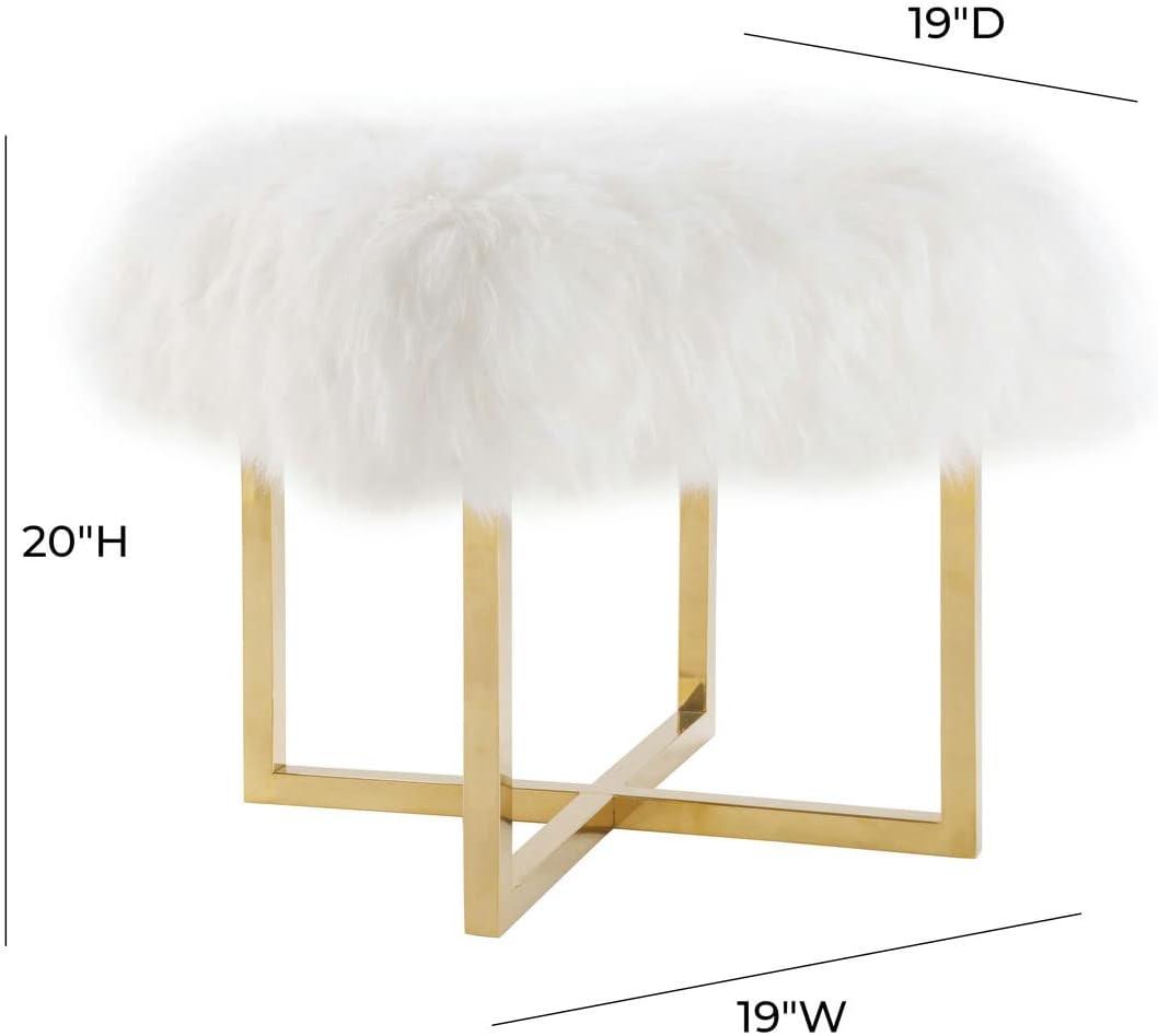 White Sheepskin Upholstered Bench with Gold Stainless Steel Frame