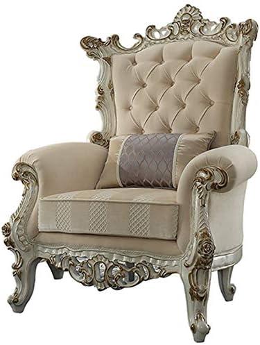 ACME Picardy II Accent Chair with 1 Pillow in Fabric and Antique Pearl