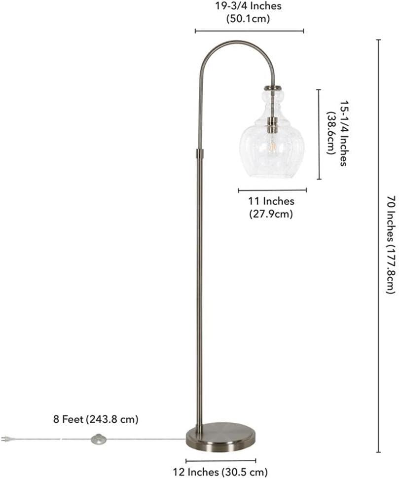 Henn&Hart 12" Brushed Nickel Finish Metal/Glass Floor Lamp