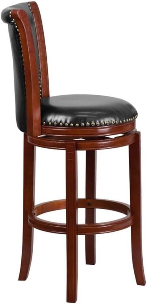 Flash Furniture Vestina 30'' High Dark Chestnut Wood Barstool with Panel Back and Black LeatherSoft Swivel Seat