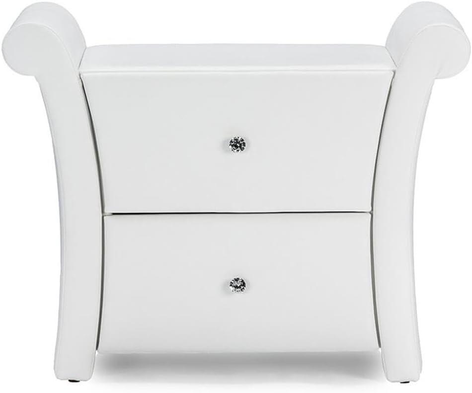 Victoria Matte Faux Leather Leather 2 Storage Drawers Nightstand Bedside Table - White - Baxton Studio
