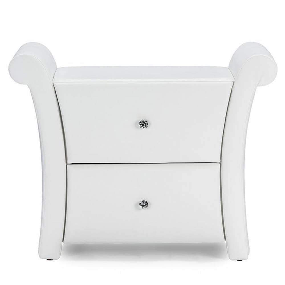 Victoria Matte Faux Leather Leather 2 Storage Drawers Nightstand Bedside Table - White - Baxton Studio