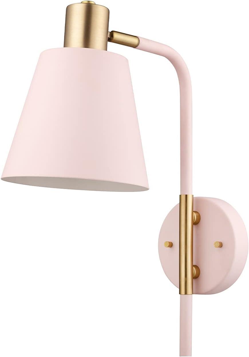 Cleo 14'' Blush Pink and Matte Brass Glam Wall Sconce