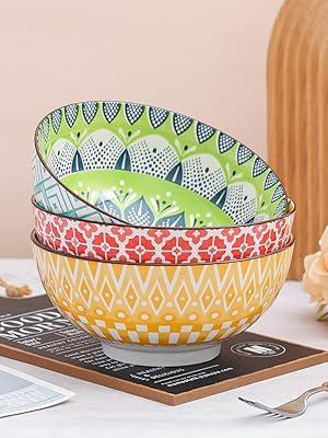 AHX arge Ceramic Serving Bowl Set - 8-InchColorful Porcelain Pasta Bowls - Perfect for Salad, Soup, Noodle, Ramen - Microwave and Dishwasher Safe - 57 oz (1400 ml)