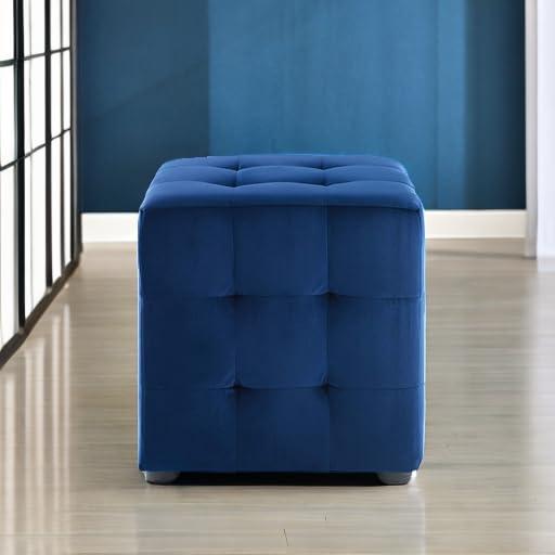 Contour Cube Velvet Ottoman Navy
