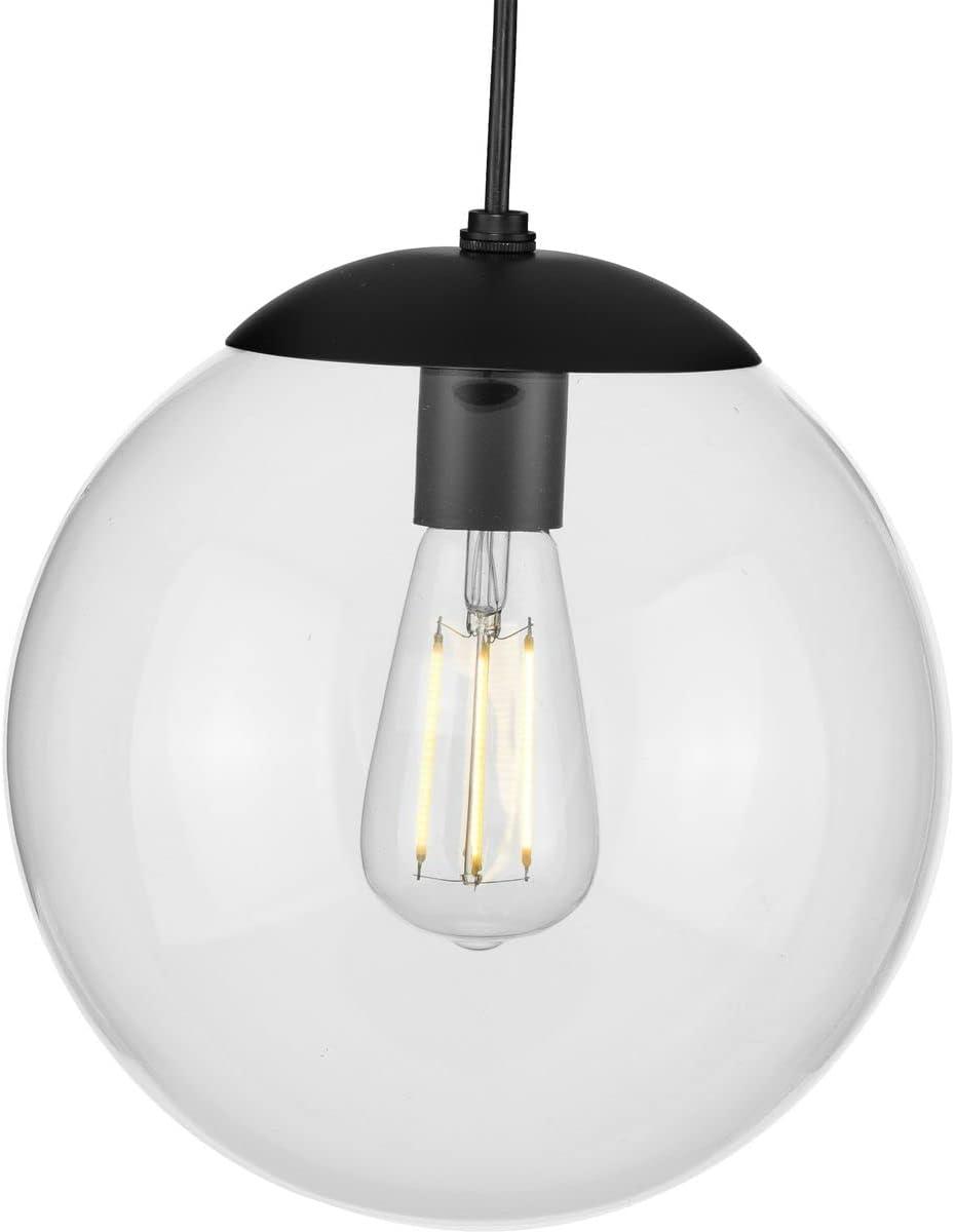 Progress Lighting, Atwell Collection, 1-Light, Pendant Light, Matte Black, Glass Globe Shade