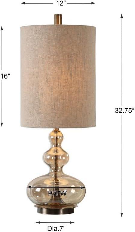 Light Amber Glass Table Lamp with Khaki Linen Shade