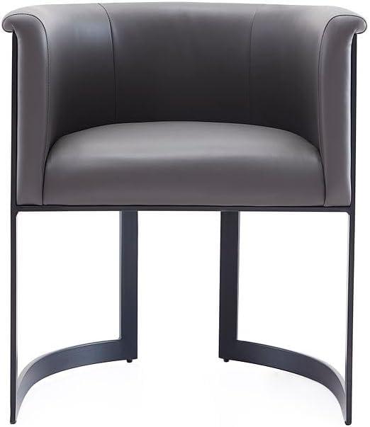 Luxurious Gray Faux Leather Barrel-Style Arm Chair with Metal Frame