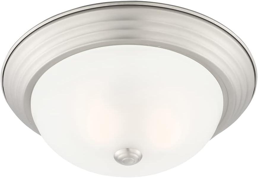 Contemporary Pewter 13'' Flush Mount Ceiling Light with Etched Glass