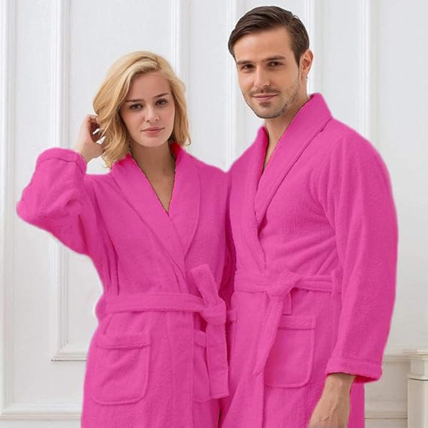 Unisex Pink Cotton Terry Cloth Bathrobe with Shawl Collar