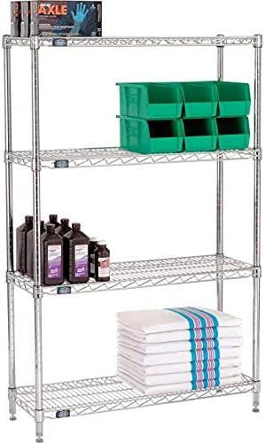 Nexel 4 Tier Chrome Wire Shelving Starter Unit, 36"W x 12"D x 54"H