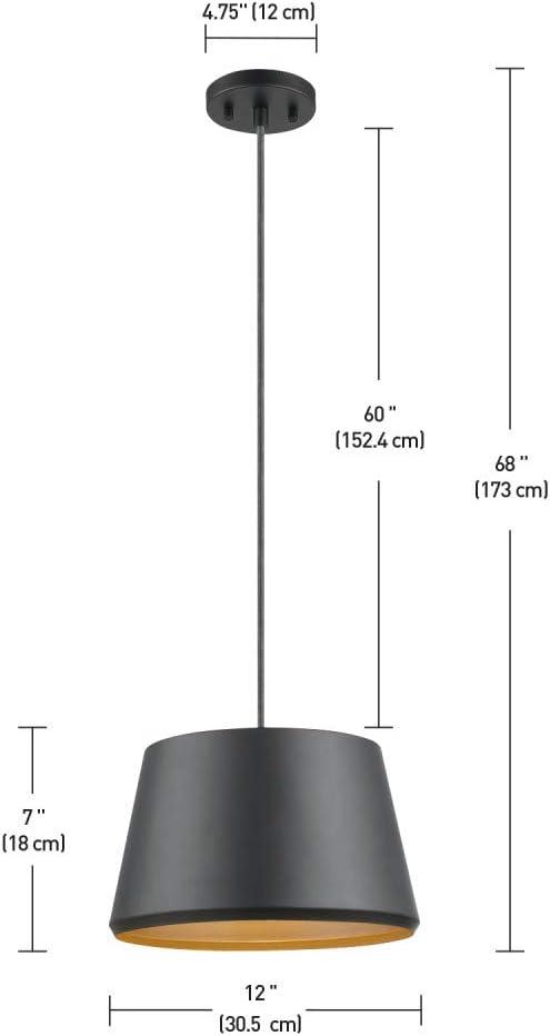 GLOBE Electric Harvey 1-Light Pendant Lighting, Matte Black, Black Fabric Cord, Bulb Not Included