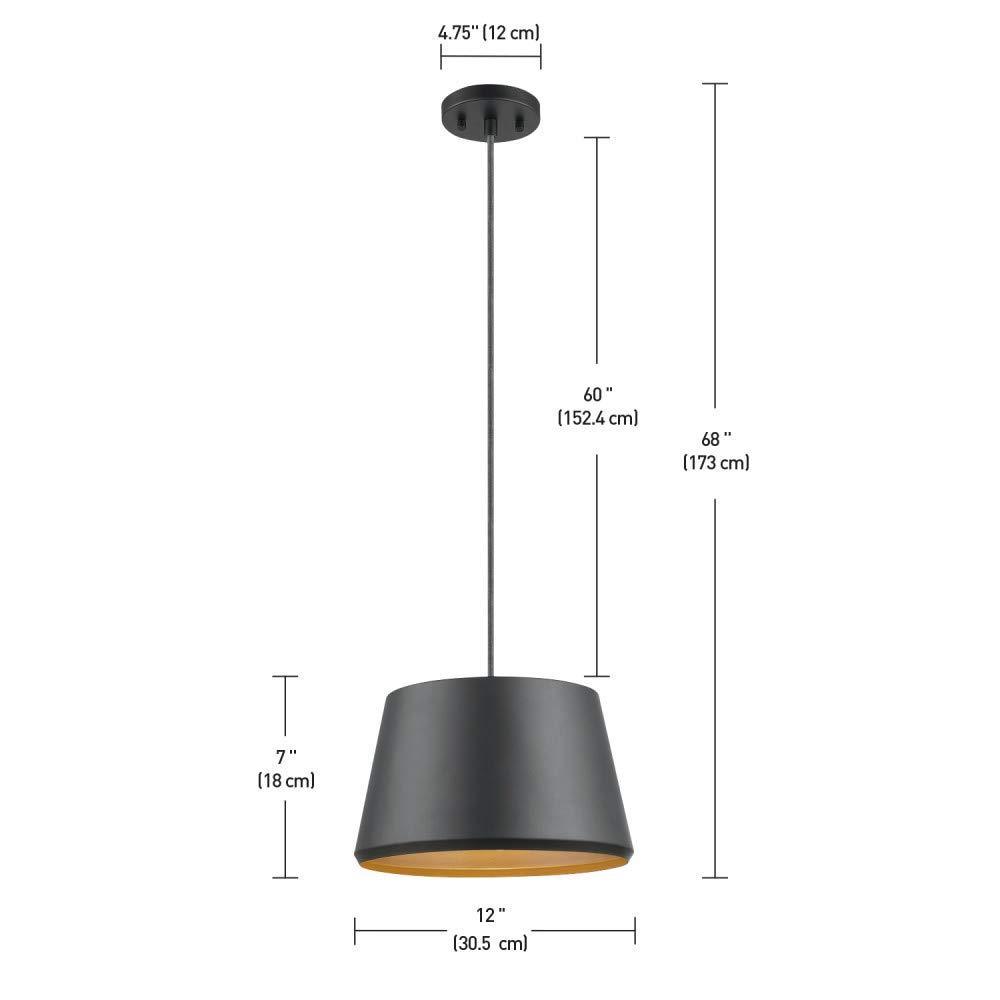 GLOBE Electric Harvey 1-Light Pendant Lighting, Matte Black, Black Fabric Cord, Bulb Not Included