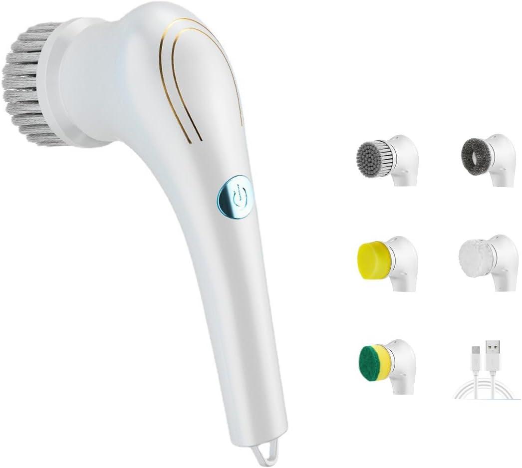 WYQLFSB Cordless Electric Spin Scrubberwith 5 Replaceable Heads Multifunctional Automatic Telescopic Handheld Cordless Clean Brush Smart Floor Scrubber Mop Electric Cleaning Brush