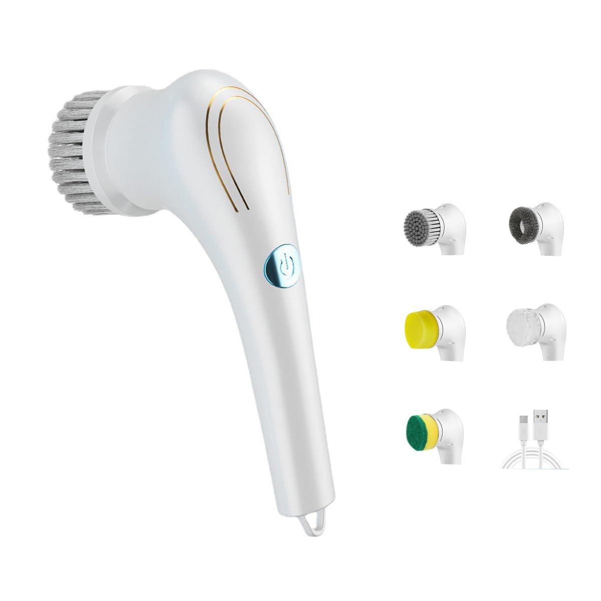 WYQLFSB Cordless Electric Spin Scrubberwith 5 Replaceable Heads Multifunctional Automatic Telescopic Handheld Cordless Clean Brush Smart Floor Scrubber Mop Electric Cleaning Brush