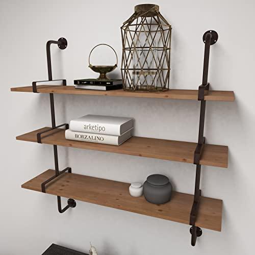 Elegant 38'' Brown Wood Floating Wall Shelf with Five Sections